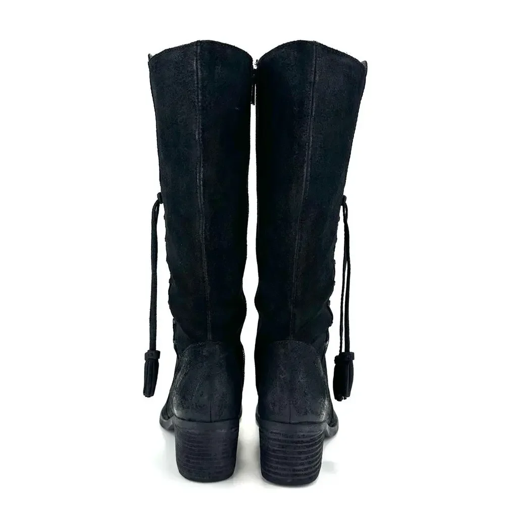 Born Women Mid-Calf Riding/Western Boot Size 9M Black Leather Knee-High Bootie